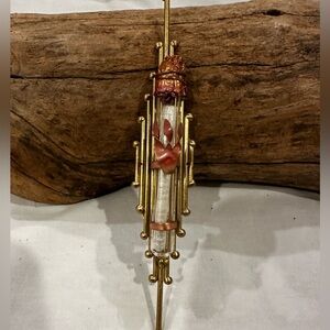 JEWISH GLASS, BRASS & COPPER ROD MEZUZAH